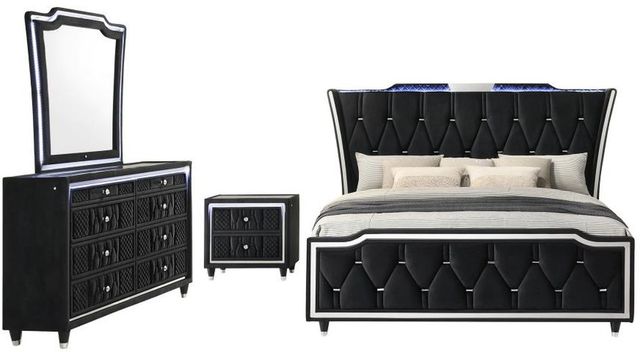 Coaster® Lorient 4-Piece Black California King Upholstered Panel Bedroom Set-0