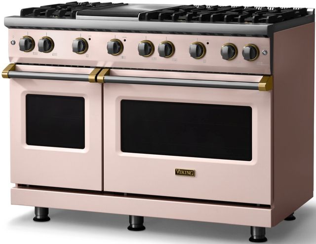 Viking® 5 Series 48" Blush Pro Style Gas (LP) Range with Brushed Brass Trim-2