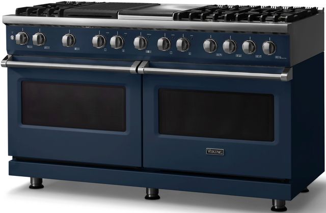 Viking® 5 Series 60" Slate Blue Pro Style Dual Fuel (NG) Range with Polished Chrome Trim-2
