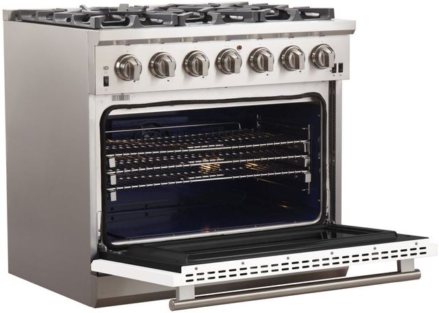 FORNO® Capriasca 36" Stainless Steel Pro Style Gas Range with White Door-3