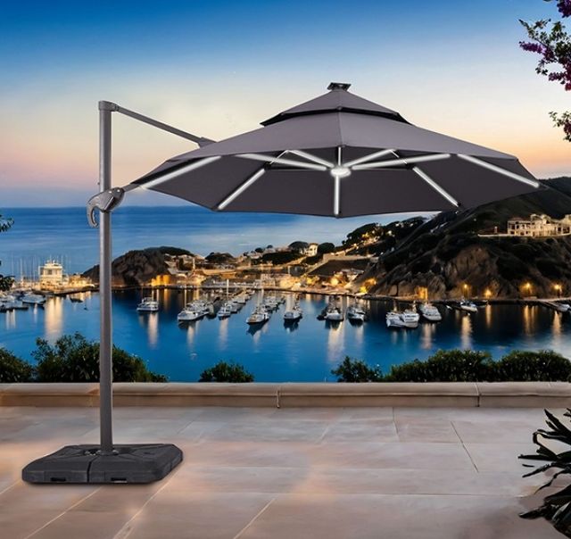 Furniture of America® Fera Gray Aluminum/Polyester Outdoor Umbrella with Large Base-1