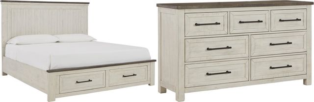 Benchcraft® Brewgan 2-Piece Two-Tone Queen Panel Storage Bed Set-0