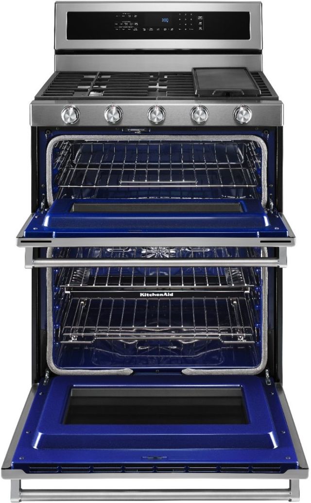 KitchenAid® 30" Stainless Steel Freestanding Dual Fuel Double Oven Range-5
