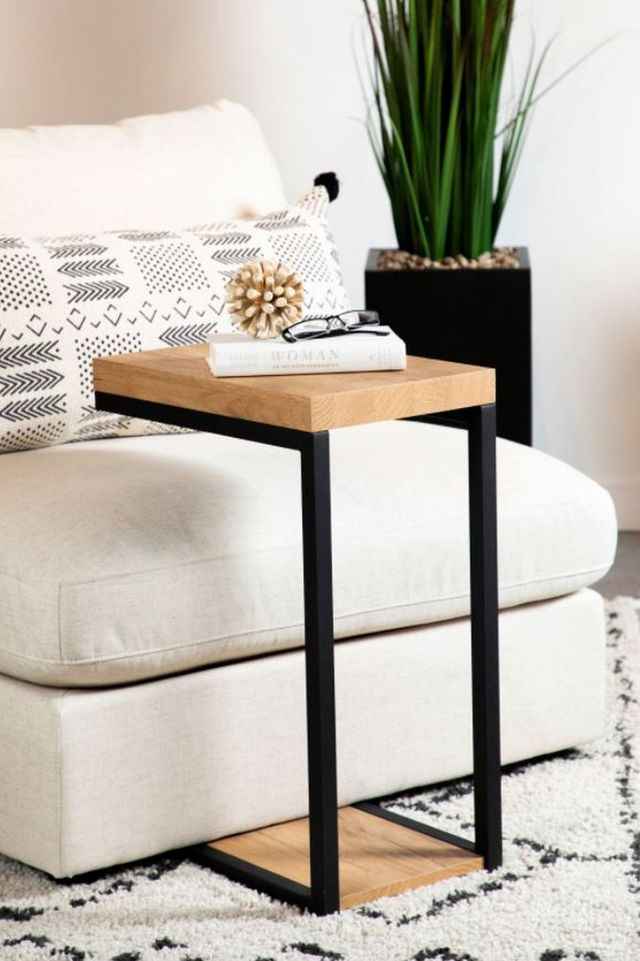 Coaster® Golden Oak C-Shape Snack Tables with Black Metal Frame-1