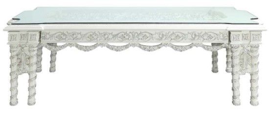 ACME Furniture Vanaheim Glass Top Dining Table with Antique White Base-2