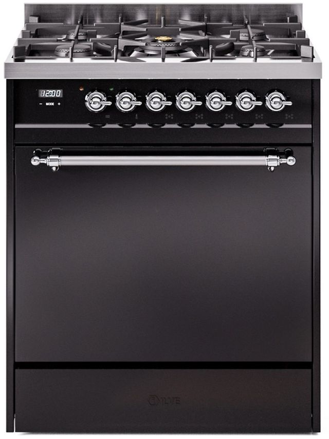 Ilve® Nostalgie II Series 30" Glossy Black Pro Style Dual Fuel Range-0