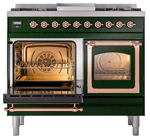 Ilve® Nostalgie II Noblesse 40'' Emerald Green Pro Style Dual Fuel Range with Copper Trim-3