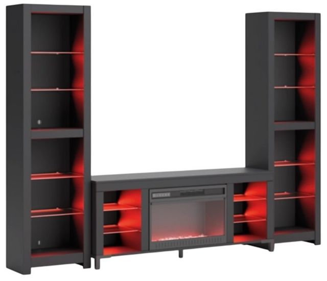 Signature Design by Ashley® Cayberry 3-Piece Matte Black Entertainment Center with Electric Fireplace-2