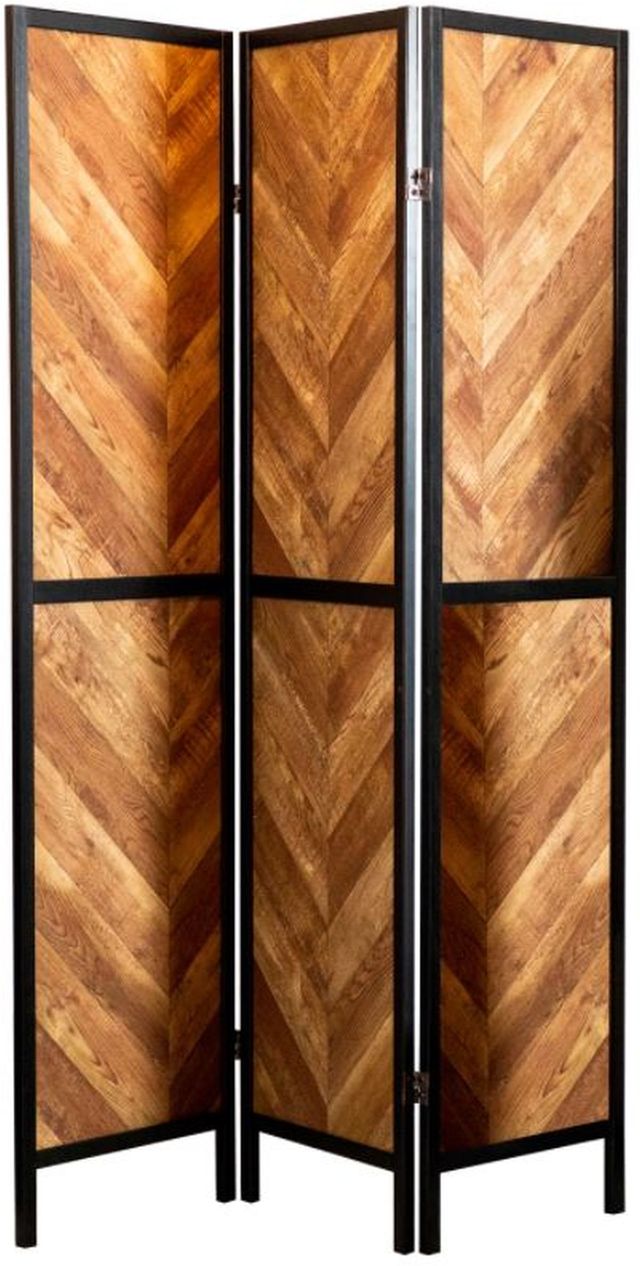Coaster® Marlene Rustic Tobacco/Black Herringbone Pattern 3-Panel Screen-0
