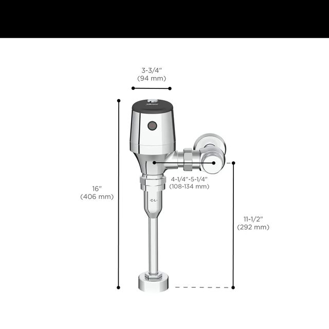 American Standard Selectronic Diaphragm FV Polished Chrome Ultima® Selectronic® Exposed Urinal Flush Valve, Base Model, 0.125 gpf/0.5 Lpf-3