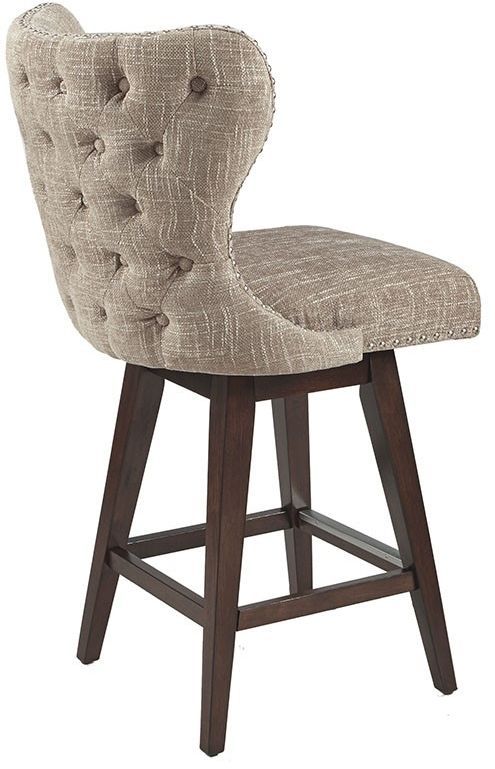Olliix by Madison Park Camel/Brown Hancock High Wing Back Button Tufted Upholstered 32" Swivel Bar Stool-2