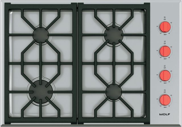 Wolf® 30" Natural Gas Stainless Steel Transitional Cooktop-0
