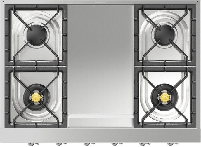 Ilve Nostalgie II 36” Stainless Steel Liquid Propane Rangetop with 6 Burners, Griddle and Chrome Trim