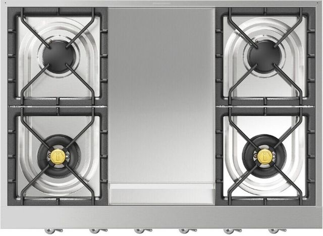 Ilve Nostalgie II 36” Stainless Steel Liquid Propane Rangetop with 6 Burners, Griddle and Chrome Trim-0