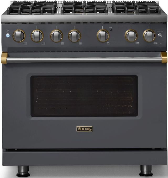 Viking® 5 Series 36" Cast Black Pro Style Gas (NG) Range with Brushed Brass Trim-3