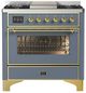 Ilve® Majestic III 36" Blue Gray Pro Style Dual Fuel Liquid Propane Range with Triple Glass Door and Brass Trim-0