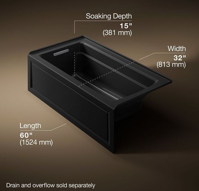  KOHLER® Archer® Black 72" x 36" Alcove Whirlpool Bath with Alcove - Left Drain-3
