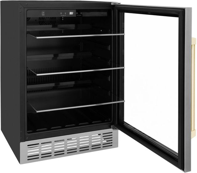 ZLINE Autograph Edition Monument 24" 4.5 Cu. Ft. Stainless Steel Freestanding Beverage Fridge with Polished Gold Accents-3
