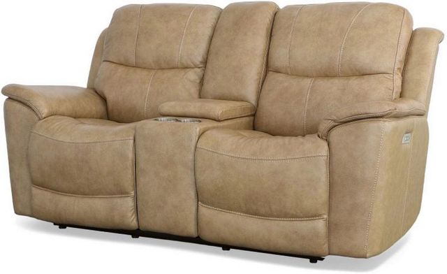 Flexsteel® Cade Beige Power Reclining Loveseat with Console and Power Headrests-2