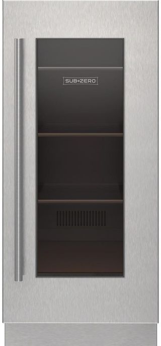 Sub-Zero® 15" Stainless Steel Right Hinge Undercounter Wine Storage Glass Door Panel Kit with Tubular Handle