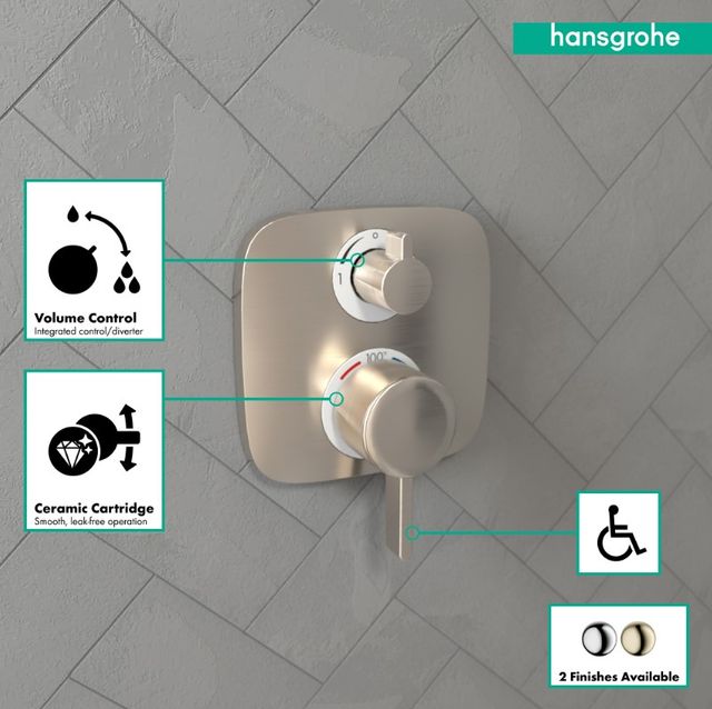 Hansgrohe Ecostat E Brushed Nickel Thermostatic Trim with Volume Control and Diverter-2
