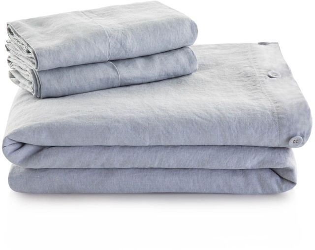 Malouf® Woven French Linen Smoke King Duvet Set-3