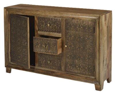 Jaipur Furniture Brass Brocade Brown Cabinet-1