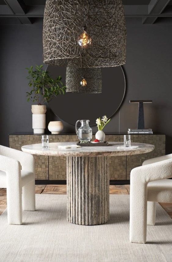 Universal Explore Home™ New Modern Meadow White Travertine Round Dining Table-1