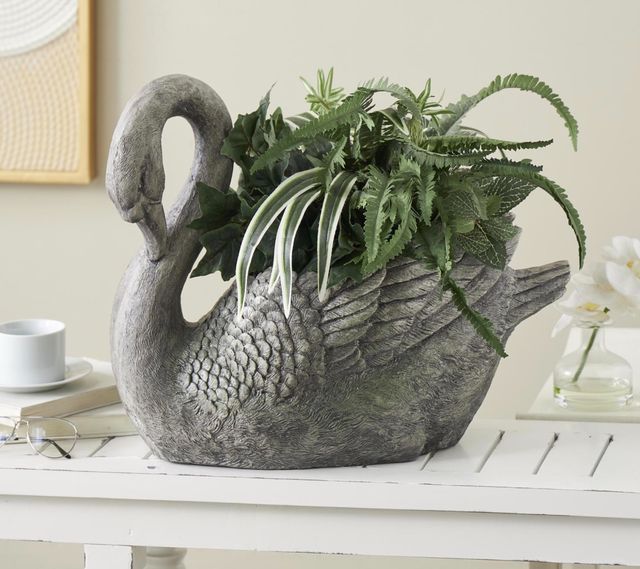 Deco Marche Gray Swan Textured Planter with Patina Accents-4