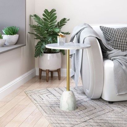 Zuo® Modern Cynthia White Marble Side Table with Gold Framework -2