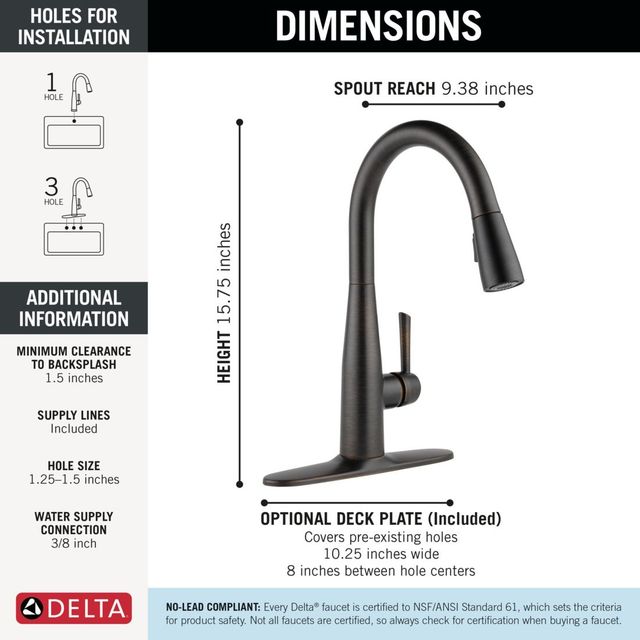 Delta Essa® Venetian Single Handle Bronze Pull-Down Kitchen Faucet-2