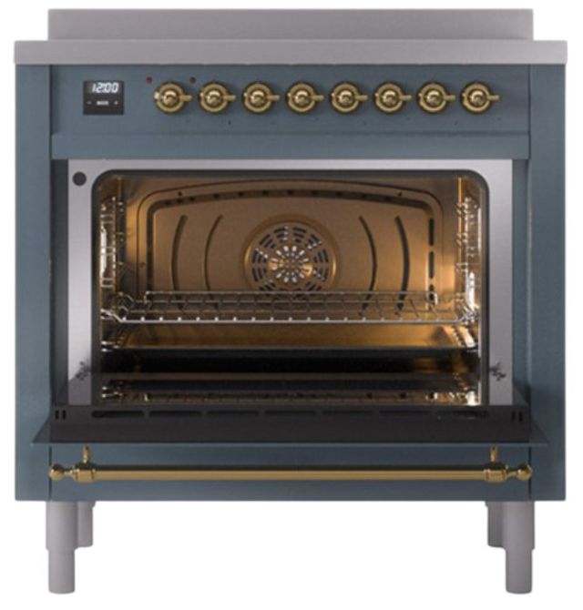 Ilve® Nostalgie II Noblesse 36'' Blue Gray Pro Style Induction Range with Brass Trim-1