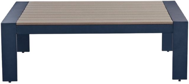 Signature Design by Ashley® Mabry Shores Driftwood Aluminum Outdoor Cocktail Table with Navy Blue Base-2