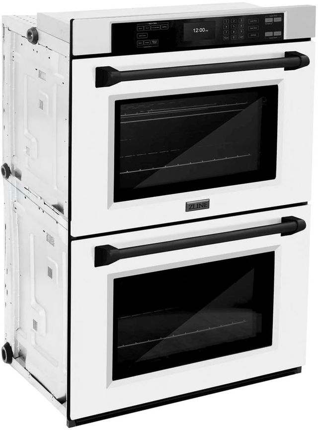 ZLINE Autograph Edition Professional 30" Stainless Steel Double Electric Wall Oven with White Matte Doors and Matte Black Accents-1