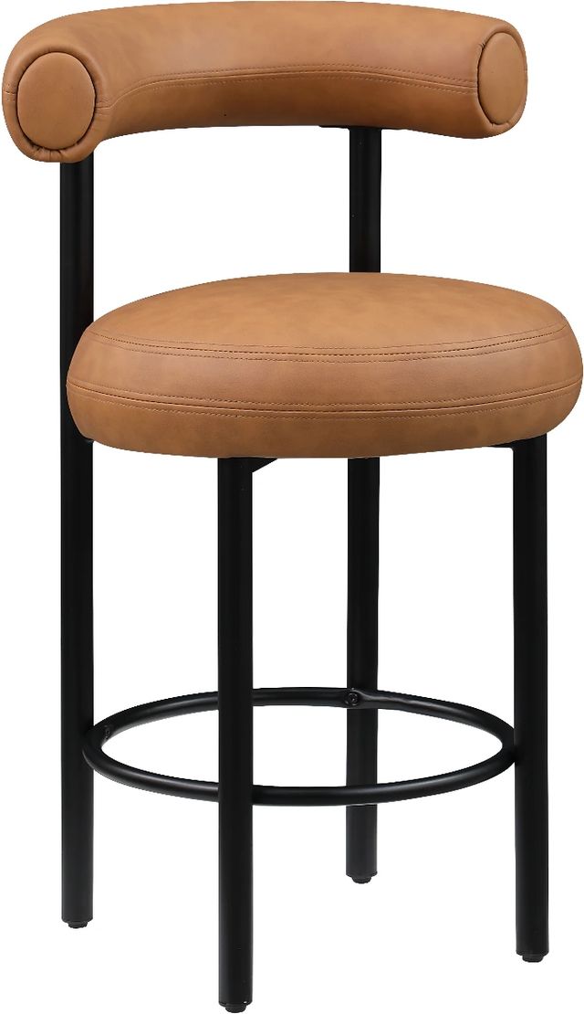 Meridian Furniture Bordeaux Cognac/Matte Black Leather Counter Stool-0