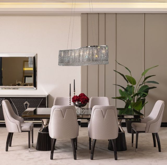 Michael Amini® Carmela Glossy Charcoal Sand Dining Table-1