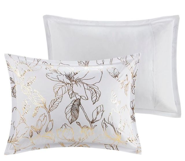 Olliix by Intelligent Design Magnolia Gold King/California King Metallic Printed Floral Comforter Set-2