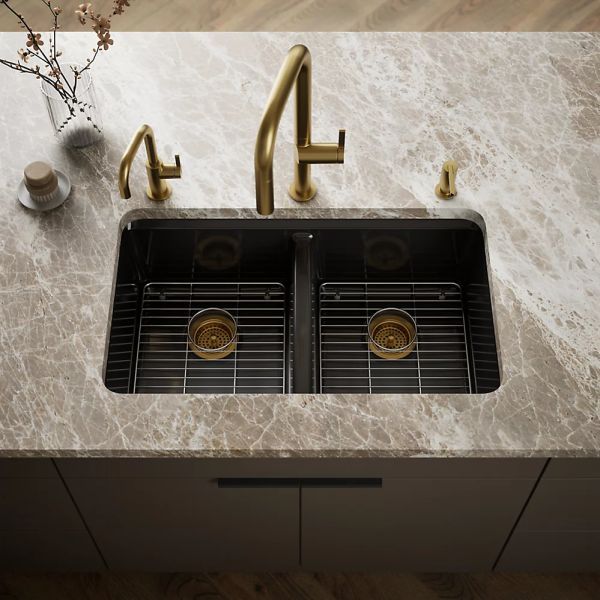 KOHLER® Riverby® Black 33" Undermount Double-Equal Bowl Kitchen Sink-1