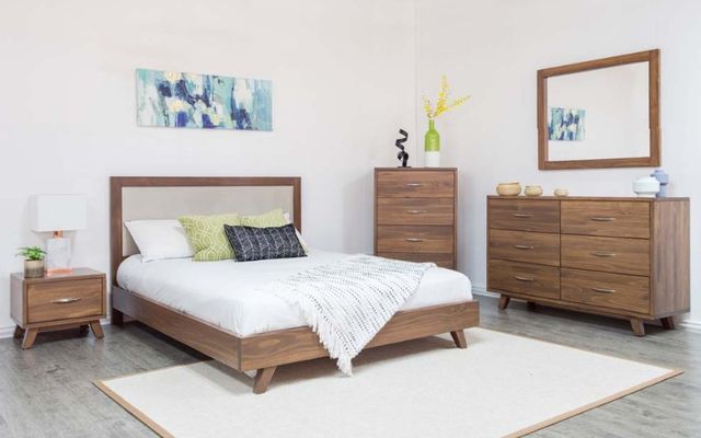 Mako Wood Furniture Brandon Brown Low Profile Queen Upholstered Panel Bed-1