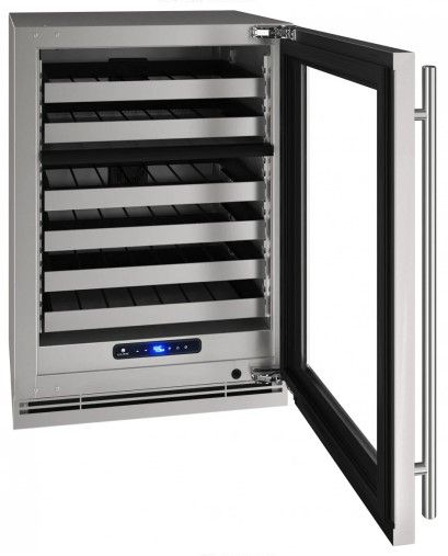 U-Line® 5 Class Stainless Steel 24" Dual Zone Reversible Hinge Wine Refrigerator-1