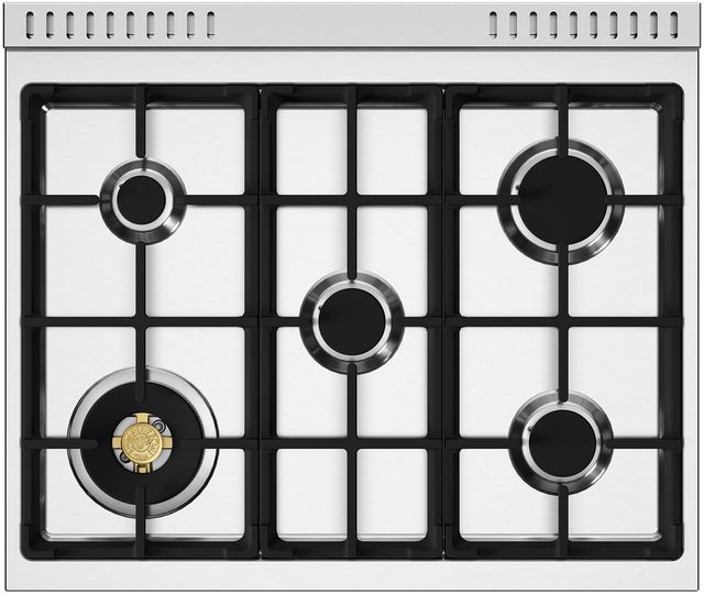 Bertazzoni Master Series 30" Fingerprint Resistant Bianco Matt Pro Style Gas Range with Gold Accents-2