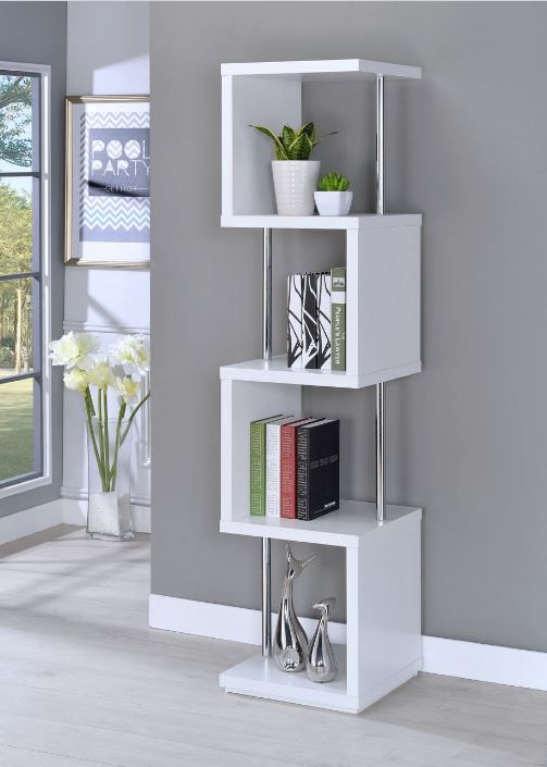 Coaster® Baxter White/Chrome 4-Shelf Bookcase-5