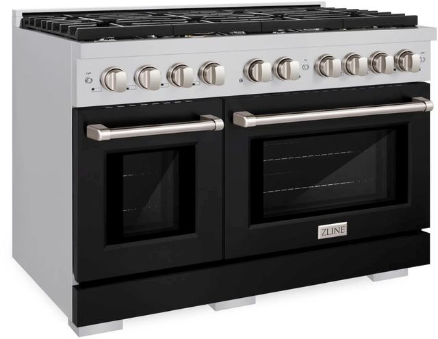 ZLINE Paramount 48" Stainless Steel Pro Style Dual Fuel Range with Black Matte Door-2