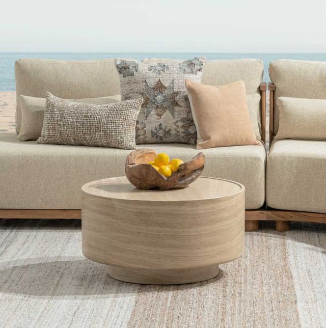 Classic Home Mckenna Travertine Stone 32" Outdoor Round Coffee Table-1