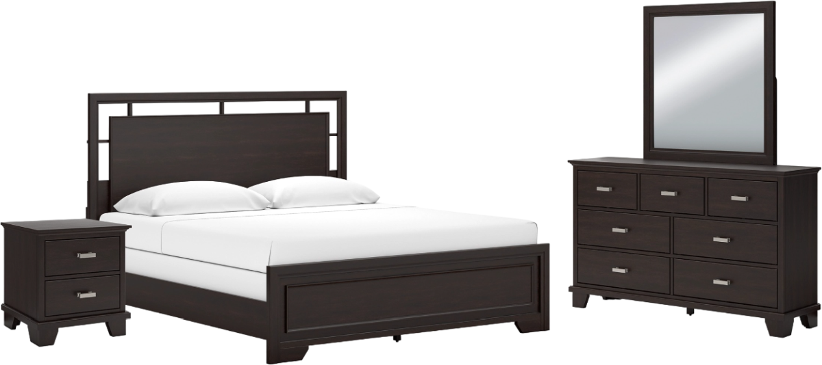 Covetown 6 Piece King Panel Bedroom - Dark Brown