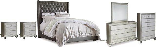 Signature Design by Ashley® Coralayne 6-Piece Silver Coralayne California King Upholstered Queen Sleigh Bed Set-0