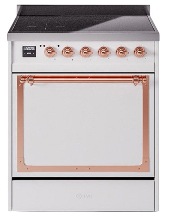 Ilve® Nostalgie II Noblesse 30'' White Pro Style Induction Range with Copper Trim-0