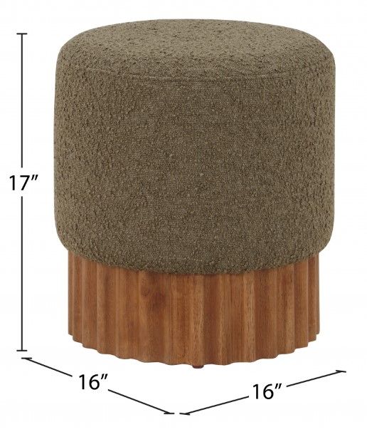 Meridian Furniture Veranda Olive/Walnut Boucle Fabric Ottoman-3