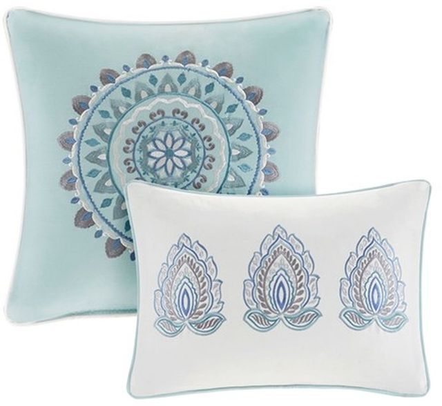 Olliix by Madison Park Blue Queen Isla 8 Piece Cotton Printed Reversible Comforter Set-3