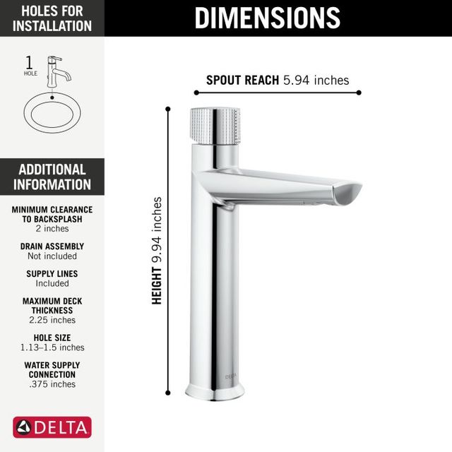 Delta Galeon® Lumicoat® Chrome Single Knob Handle Mid-Height Bathroom Faucet-1